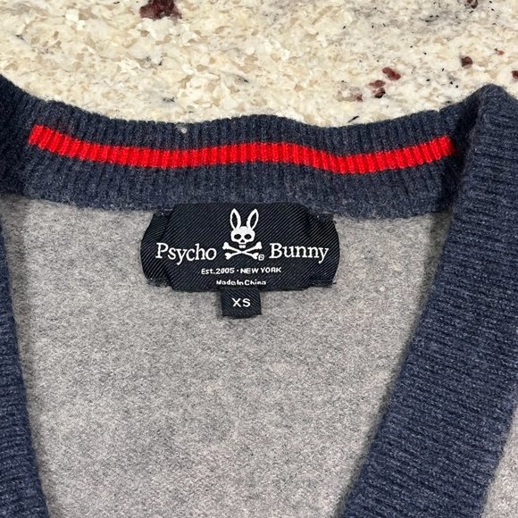 PSYCHO BUNNY Fulton Cardigan Sweater 498, Heather Grey Storm Skull Bunny, Unisex - Picture 11 of 16